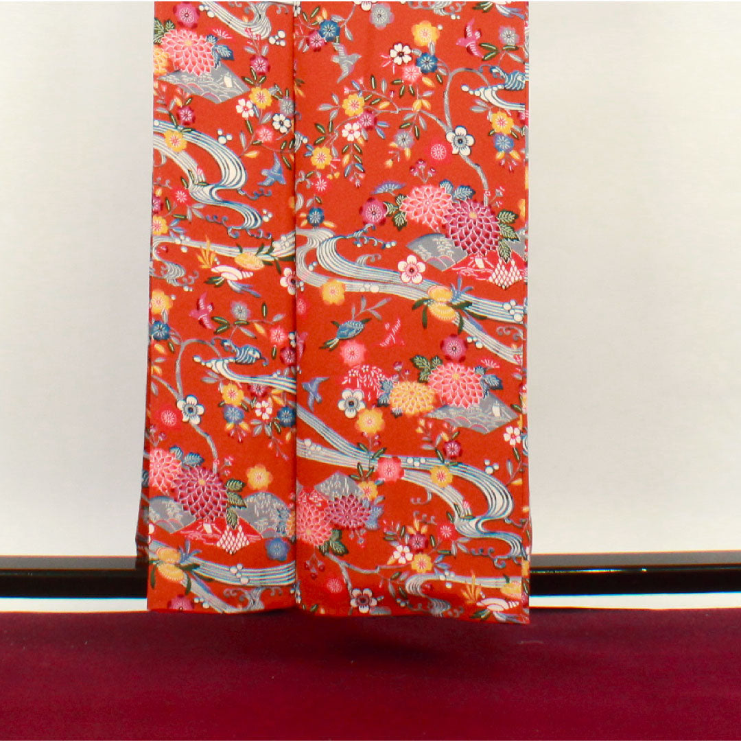 小紋 身丈157.5cm 裄丈64.5cm 袷 赭色 京紅型 草花模様 正絹 Sランク 茶系 1115002462314