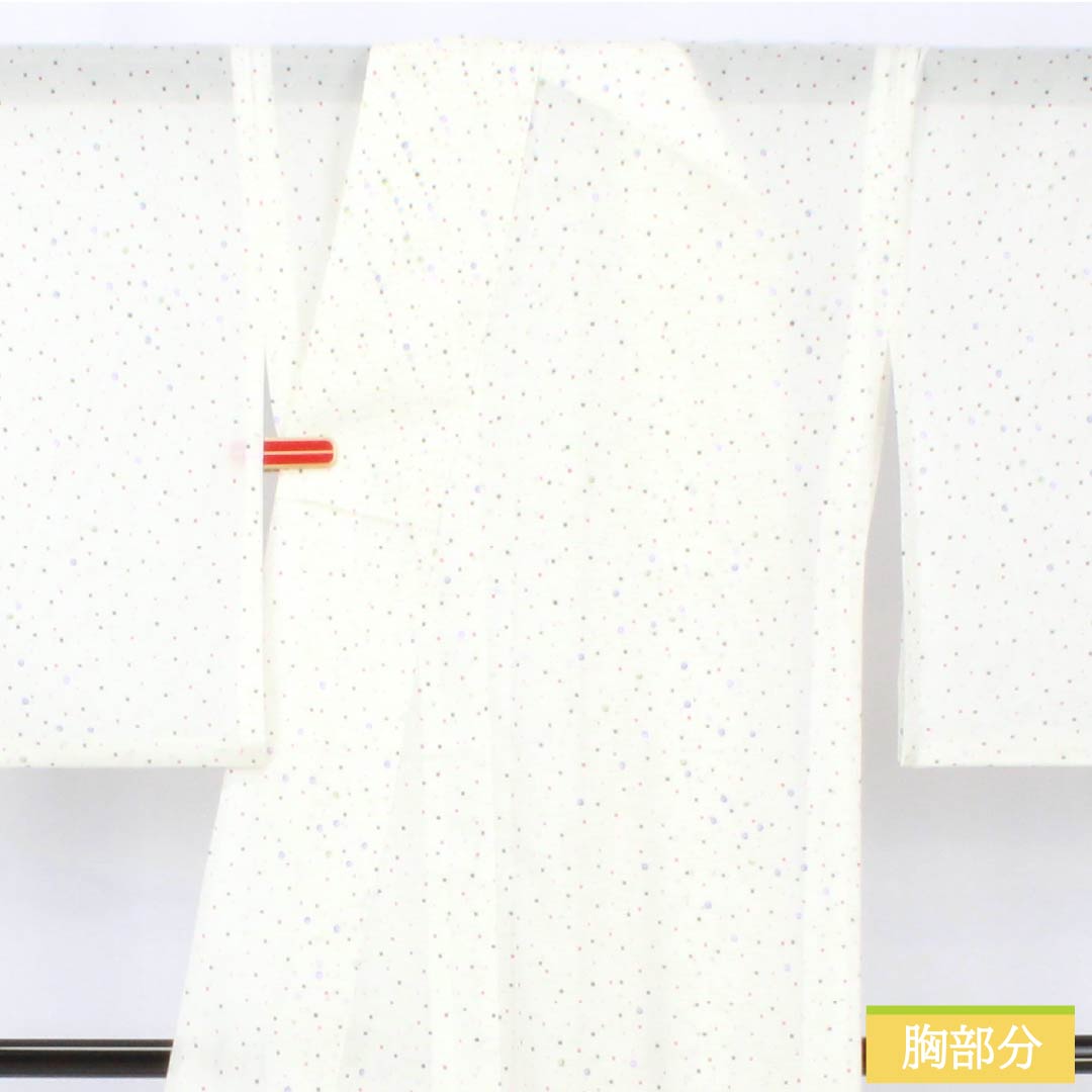 夏物 ポリエステル 小紋 身丈168cm 裄丈66cm ドット柄 洗える着物 絽 Aランク 白系 1132002263511