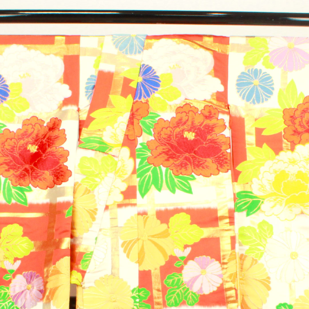 色打掛 身丈185cm 緋色 市松 花模様 正絹 Aランク 袷 朱系 1110000493916