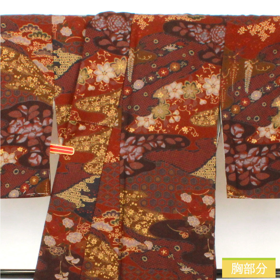 小紋 正絹 Sランク 身丈164.5cm 裄丈64.5cm 袷 小豆茶色(あずきちゃいろ) 辻ヶ花 ザ・スーパーシルク スコッチガード加工 茶系 1115007632414