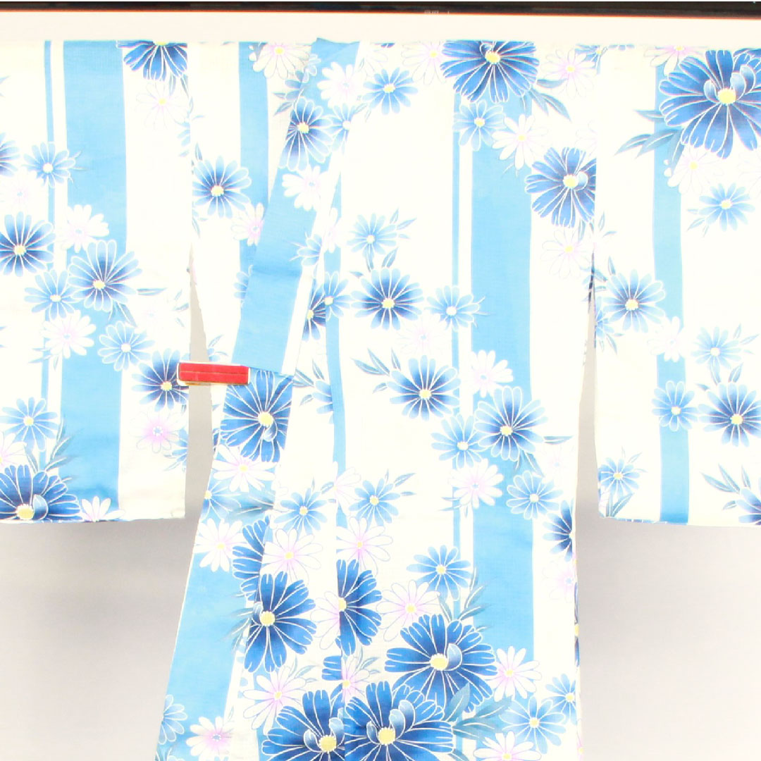 Yukata, floral pattern, cotton, S rank, single layer, length 161cm, sleeve length 65.5cm, white, 1118001482411