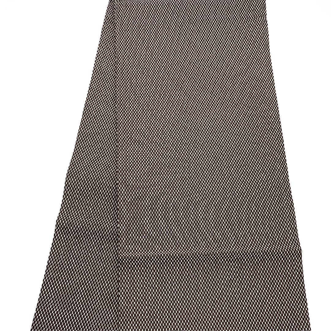 袋帯 鉄黒色(てつぐろいろ) 幾何学模様 チェック 帯丈439.5cm 正絹 Sランク ポイント柄 カジュアル 茶系 1123009292314