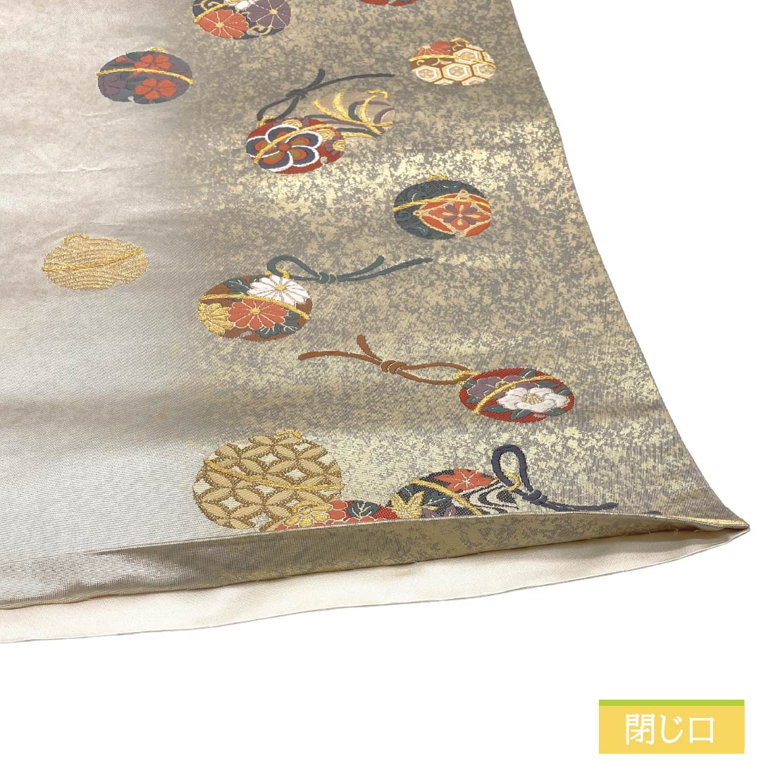 袋帯 正絹 Aランク 銀色(ぎんいろ) 引箔 入卒式 鈴 古典柄 帯丈442cm 六通 セミフォーマル 銀系 1123018473322