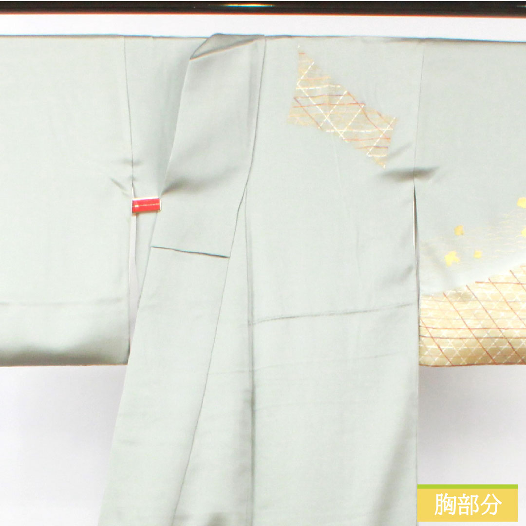 訪問着 正絹 袷 身丈154cm 裄丈65cm 京友禅 刺繡 Aランク 緑系 1112004123219