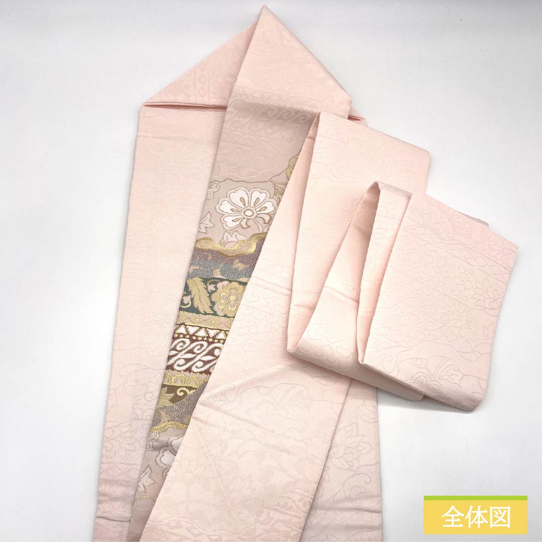 名古屋帯 ポリエステル Sランク 薄桜色(うすさくらいろ) 古典柄 唐花 帯丈370cm ポイント柄 セミフォーマル ピンク系 1124010802313 名古屋仕立て