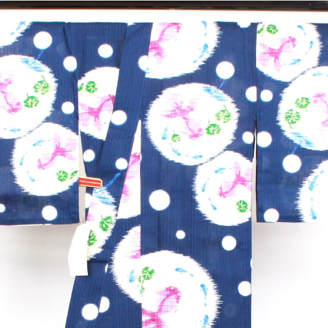 浴衣 紺桔梗色 抽象模様 木綿 Aランク 単衣 身丈163cm 裄丈68cm 紺系 1118001333418