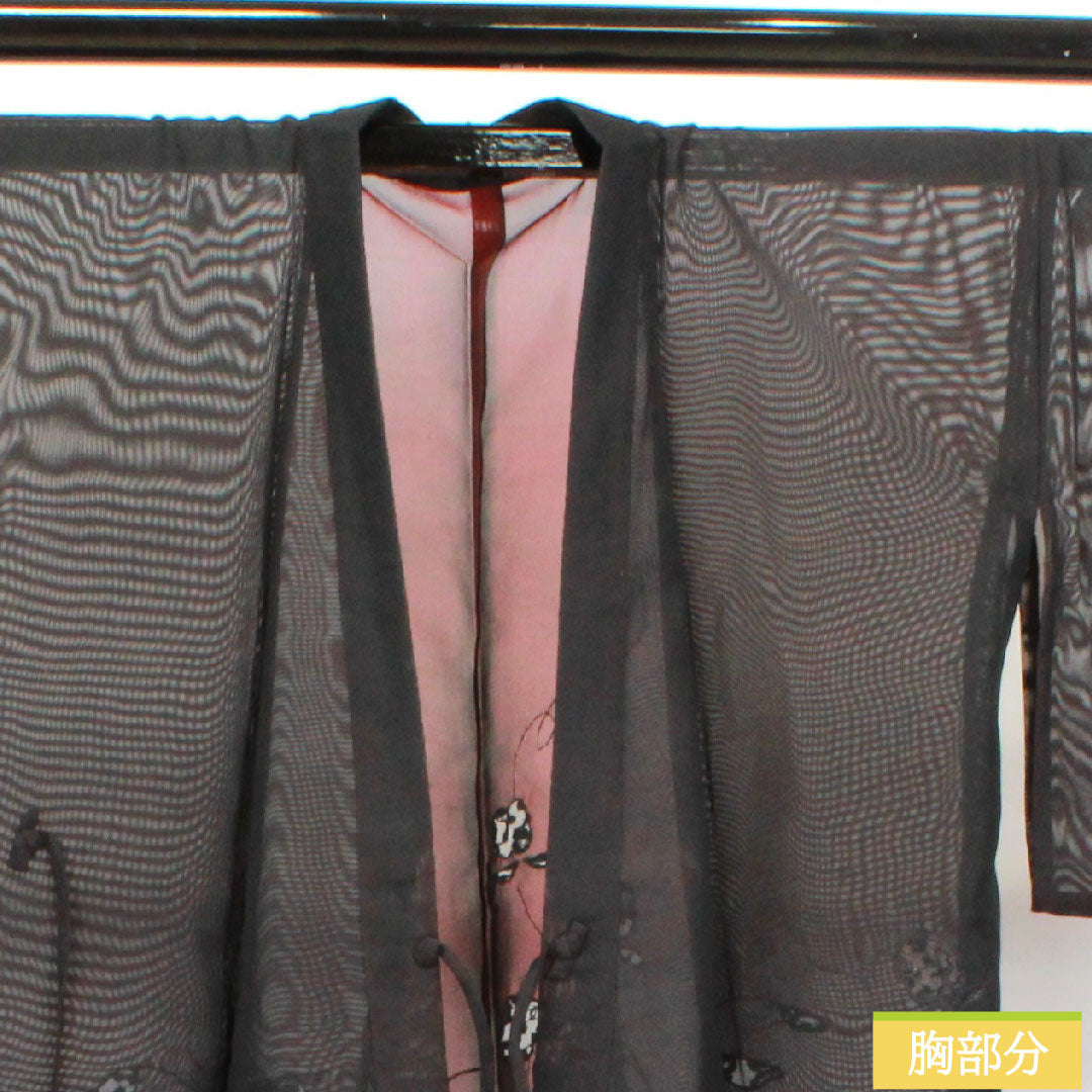 羽織 正絹 身丈81.5cm 裄丈68cm 夏物 抽象模様 紗 Sランク 夏物 黒系 1117000852910