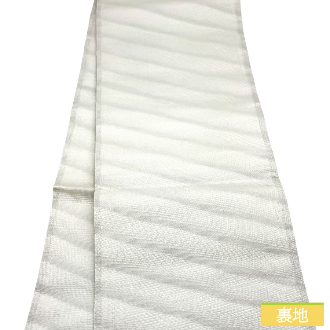 袋帯 ポリエステル Aランク 卯の花色(うのはないろ) 夏帯 幾何学模様 古典柄 帯丈441cm 六通 セミフォーマル 白系 1123017463311