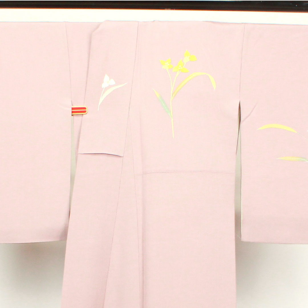 Homongi, lined, length 180.5cm, sleeve length 70cm, grape color, Kyoto Yuzen, abstract flower, pure silk, A rank, purple, 1112002643820