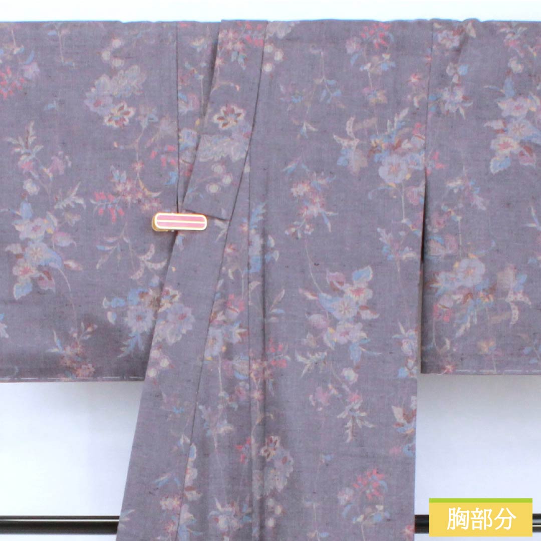 Komon, pure silk, length 157cm, sleeve length 63cm, single layer, Soushinezuiro, stencil dyeing, pongee fabric, floral pattern, S rank, purple, 1115005762320