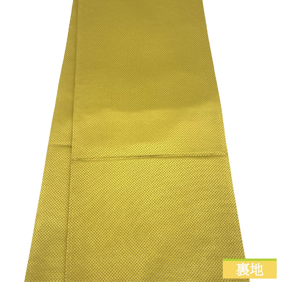 袋帯 正絹 Sランク 刈安色(かりやすいろ) 華文 丸に古典柄 帯丈460cm 六通 セミフォーマル 黄系 1123015412423