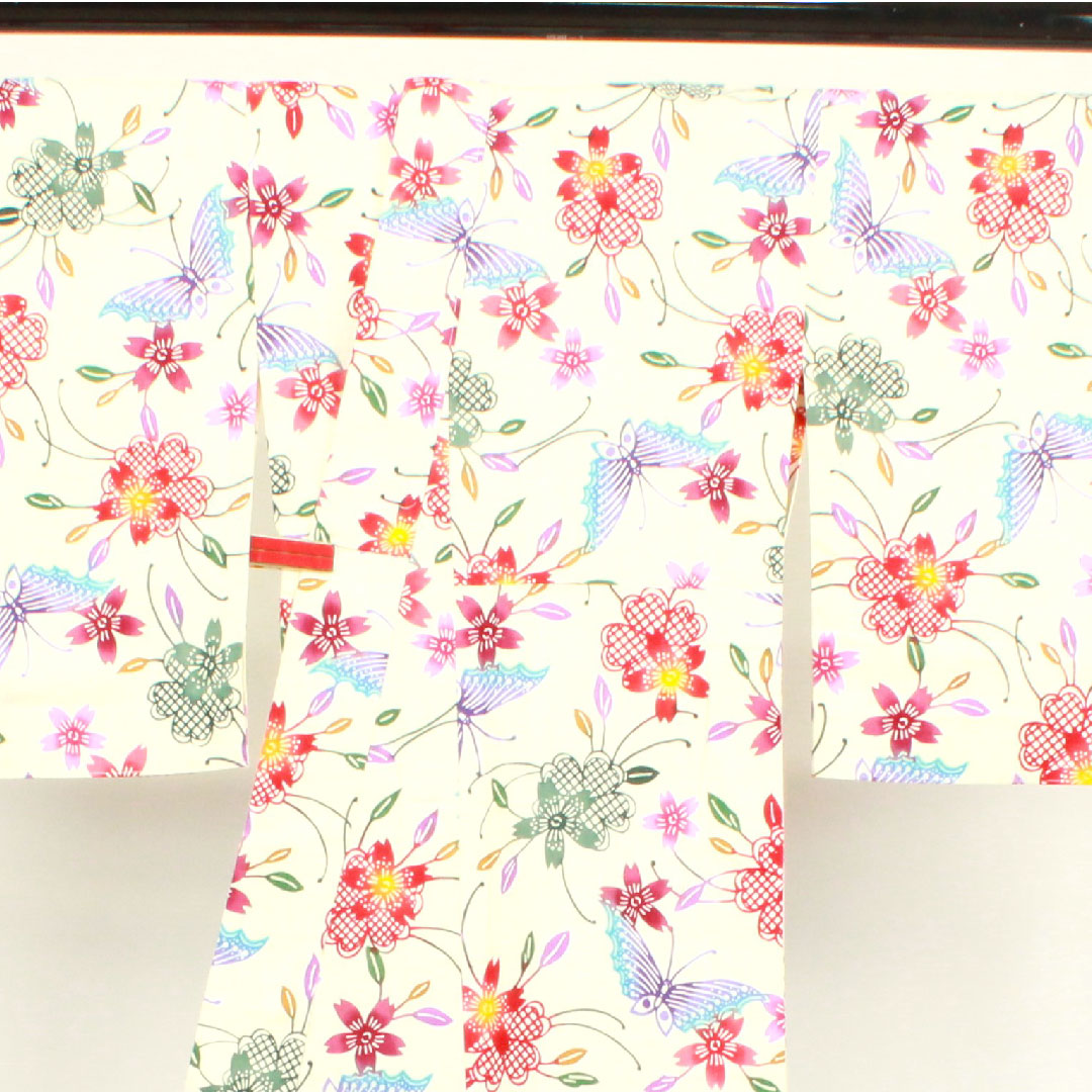 浴衣 しつけ糸付き 未使用品 乳白色 型染 綿麻 Sランク 単衣 身丈162cm 裄丈66cm クリーム系 1118002022415