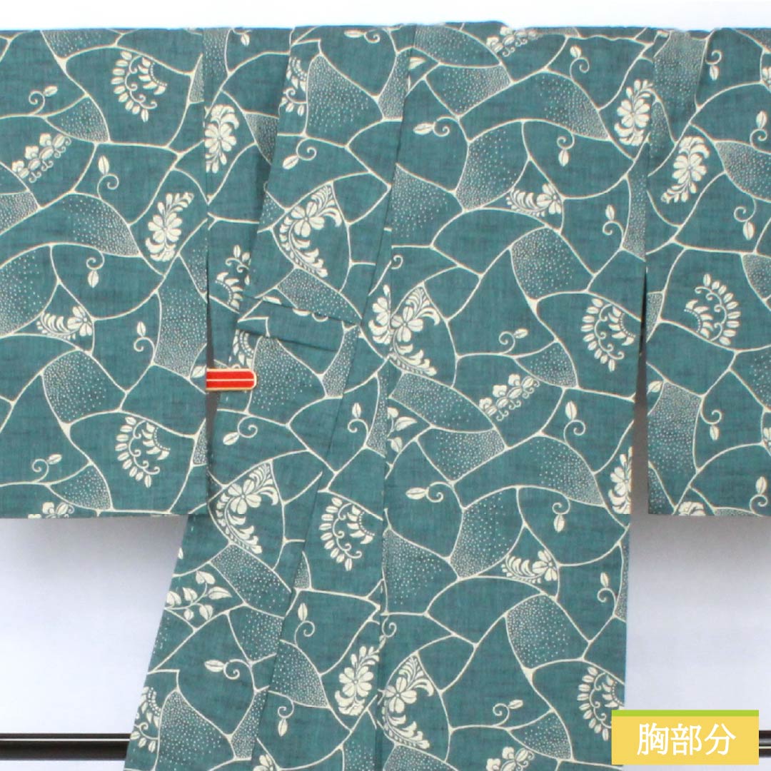 浴衣 木綿 身丈155cm 裄丈66.5cm Sランク 単衣 青系 藍砥茶色(あいとのちゃいろ) 蔦 割付文様 1118005892317