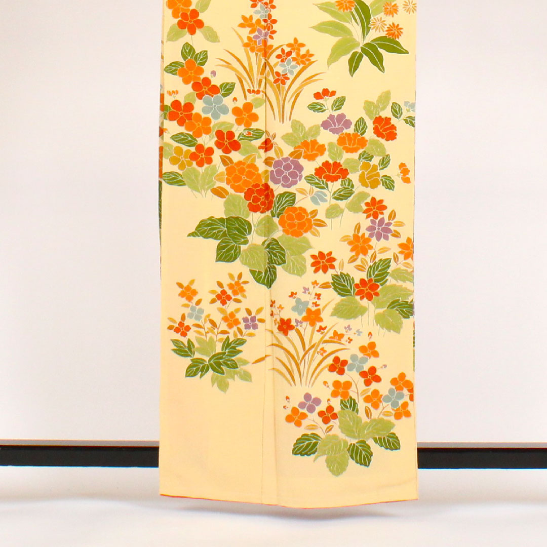 訪問着 袷 身丈162cm 裄丈64cm 花柄 正絹 Aランク クリーム系 1112000353415