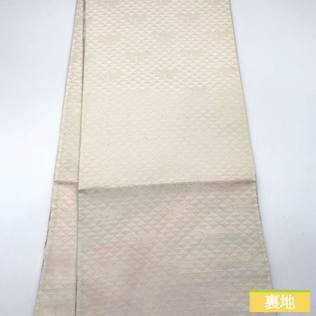 袋帯 正絹 振袖用 孔雀 花模様 帯丈442cm Sランク 六通 フォーマル 銀系 1123013972322