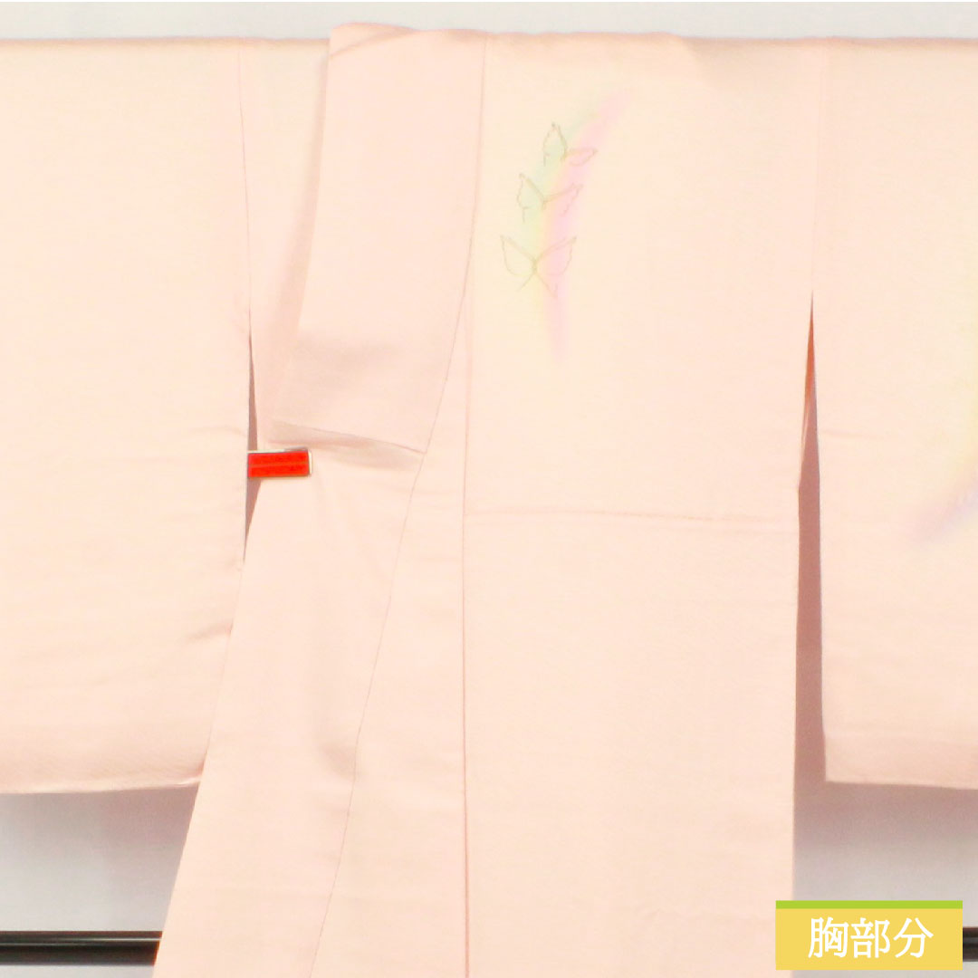 訪問着 正絹 袷 身丈167.5cm 裄丈68.5cm 今様色(いまよういろ) 京友禅 蝶 しつけ糸付き Aランク ピンク系 1112005933513
