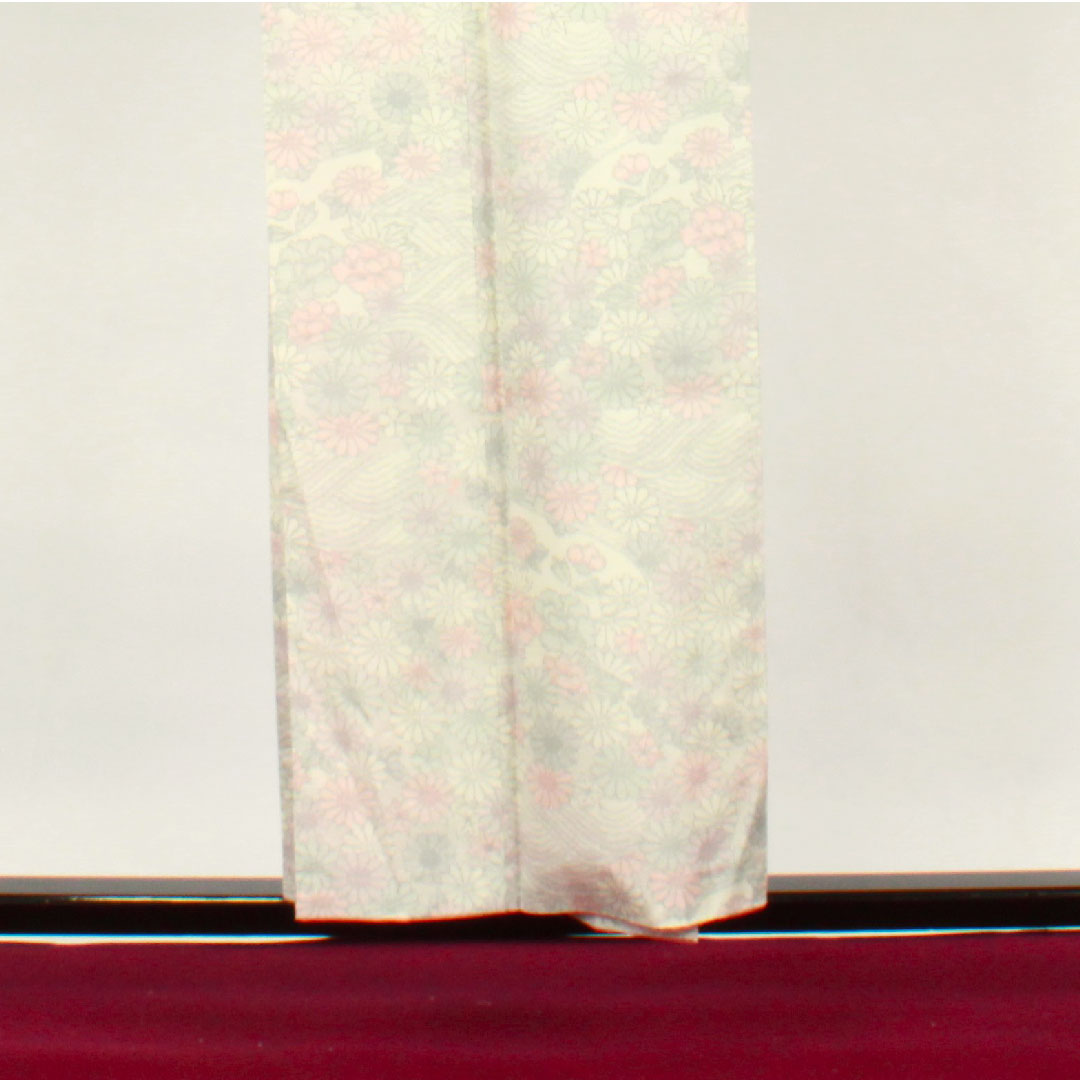 紬 身丈153cm 裄丈62.5cm 草花模様 ポリ Aランク 袷 白系 1116002143211