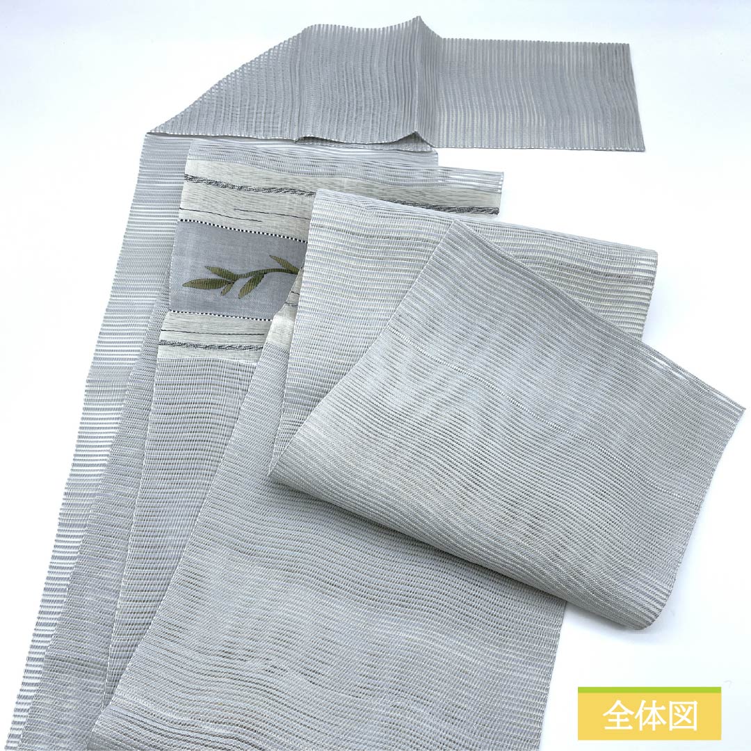 名古屋帯 正絹 空鼠色(そらねずいろ) 夏帯 野菜 帯丈373cm Bランク ポイント柄 カジュアル 青系 1124007964317 松葉仕立て