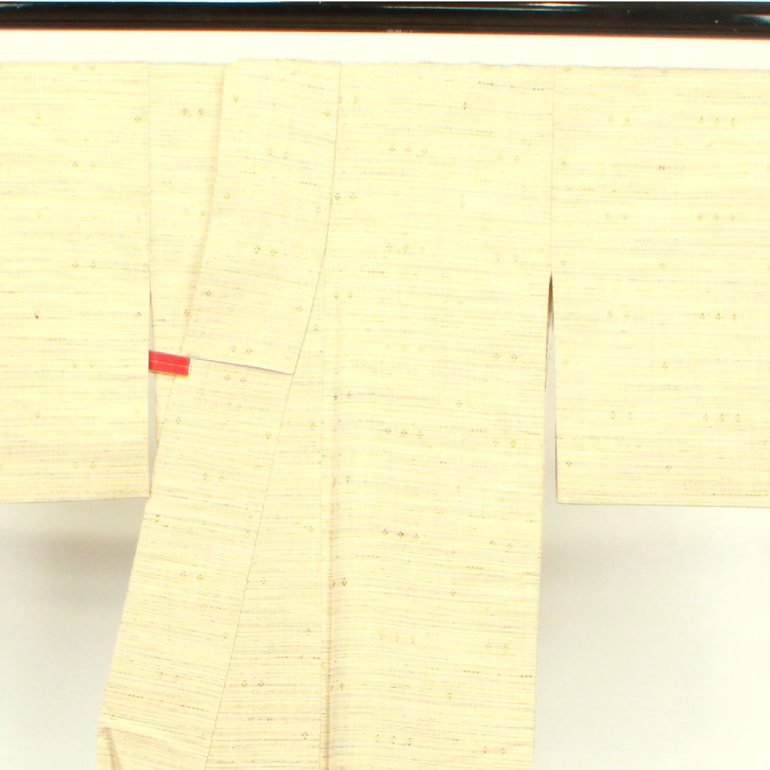 紬 身丈155cm 裄丈62cm 砥粉色 横段 花織 正絹 Aランク 袷 ベージュ系 1116002433325