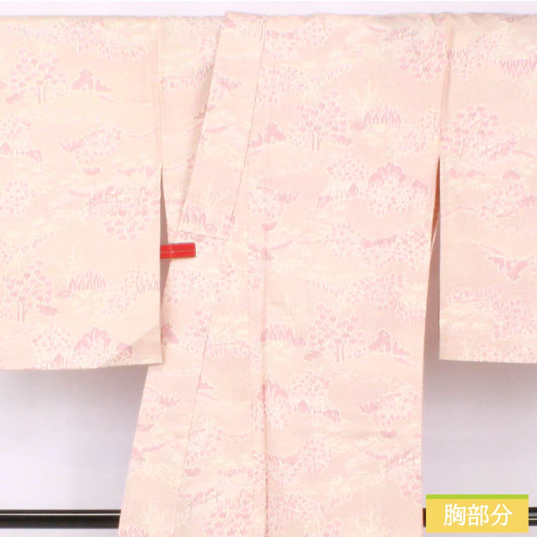 紬 正絹 身丈169.5cm 裄丈67cm 浅蘇芳色(あさきすおういろ) 風景模様 Sランク 単衣 ピンク系 1116003822513