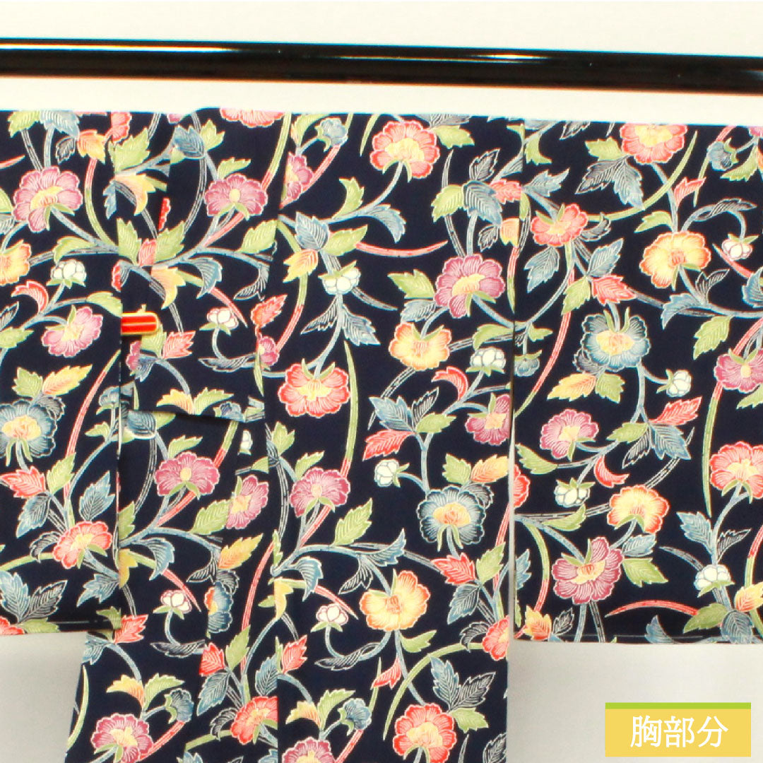 小紋 正絹 身丈155cm 裄丈62.5cm 袷 紺桔梗色 京紅型 草花模様 Bランク 紺系 1115003784318