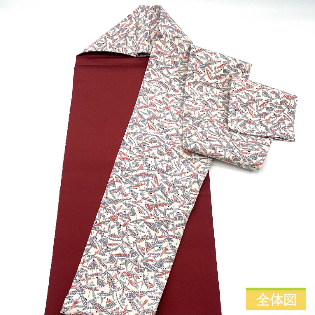 名古屋帯 正絹 Sランク 番傘 染め帯 ちりめん地 帯丈337cm 六通 カジュアル 白系 1124009142311 名古屋仕立て