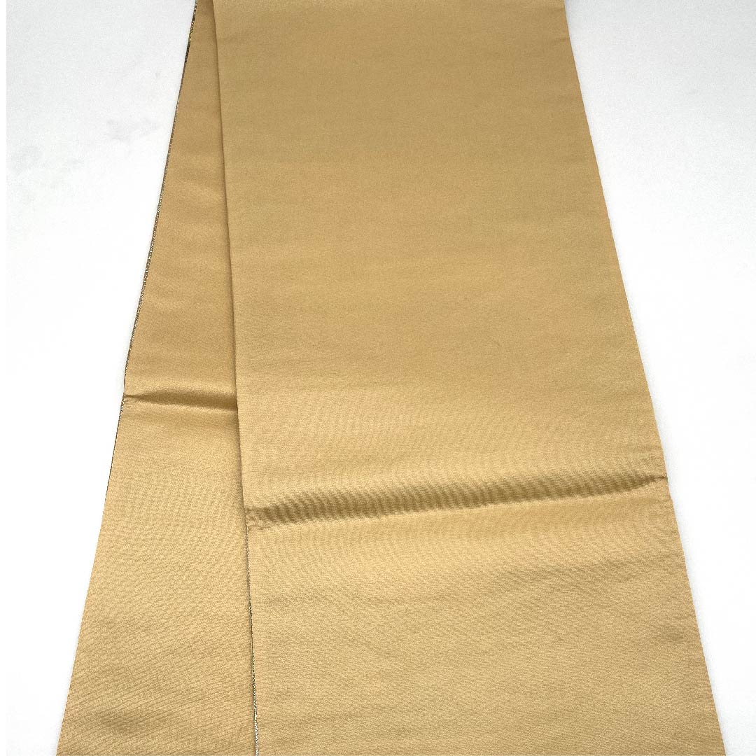 袋帯 金色 扇面 松竹梅 鶴 蒔絵 帯丈434cm 正絹 Aランク 六通 フォーマル 金系 1123009103321