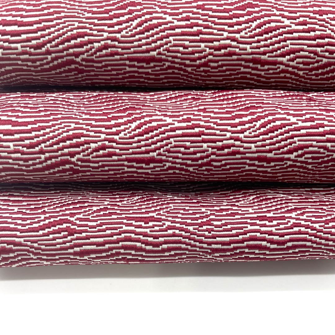 半幅帯 ポリエステル 帯丈400cm 臙脂色(えんじいろ) よろけ縞 ネコ 赤系 Sランク 1125001602412