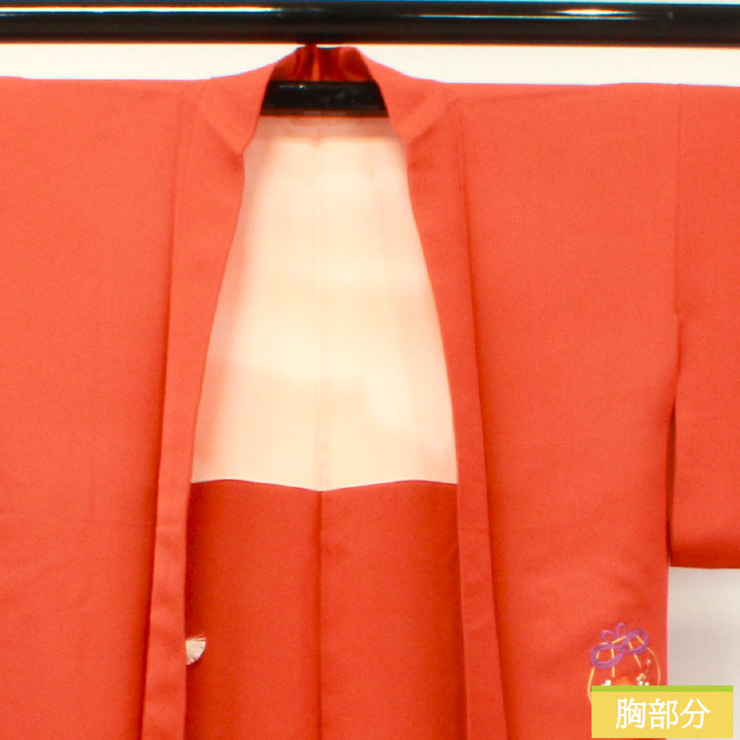 羽織 正絹 身丈73.5cm 裄丈60.5cm 緋色(ひいろ) 刺繍 Sランク 袷 朱系 1117000962916