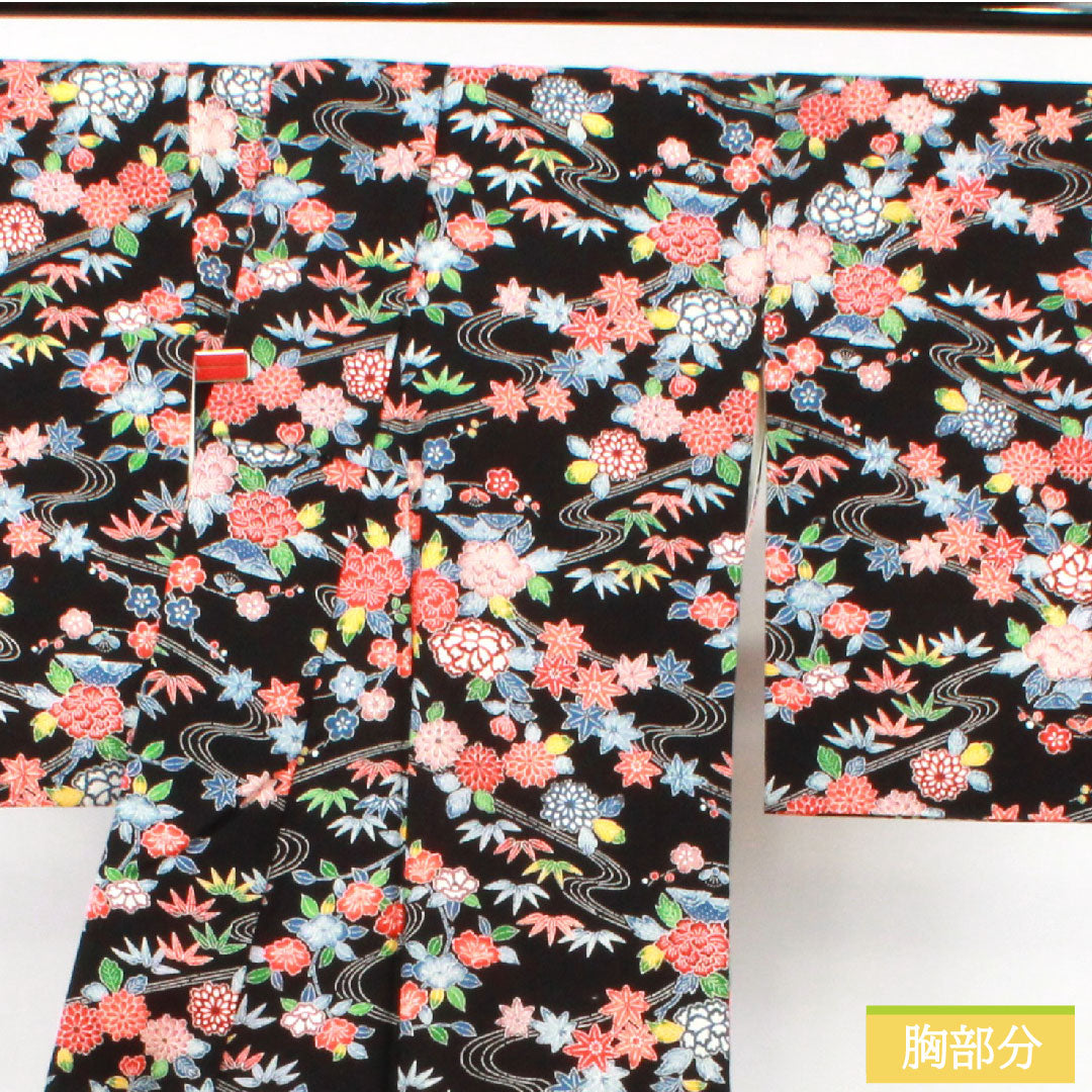 Komon, pure silk, length 152cm, sleeve length 63.5cm, lined, stencil-dyed, auspicious motif, S rank, black, 1115004132210