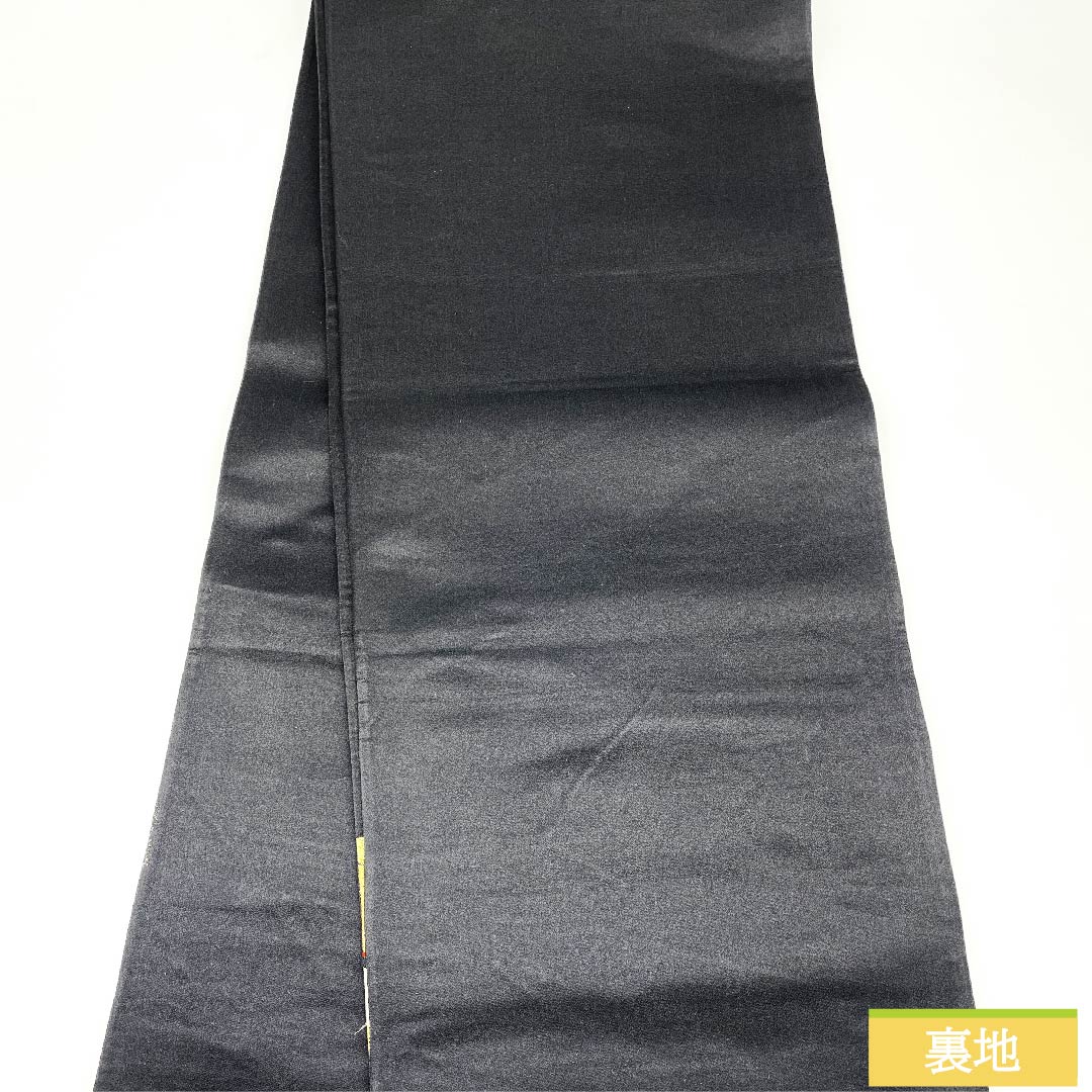 袋帯 黒色 牡丹 菊 菱 帯丈408cm 正絹 Sランク 六通 フォーマル 黒系 1123010212310