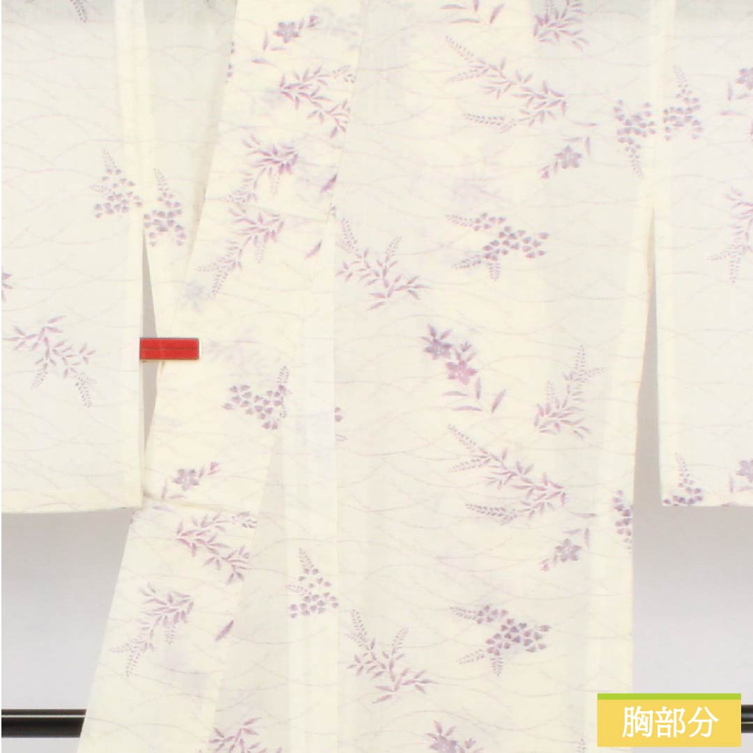Summer linen tsumugi (pongee) kimono, length 165cm, sleeve length 69cm, milky white (nyuhakushoku) Ojiya-chijimi (Ojiya-style silk) with floral and gauze patterns, rank A, white, product number 1132002683511