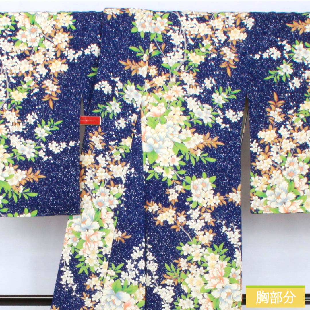 小紋 正絹 身丈158cm 裄丈63cm 袷 瑠璃色(るりいろ) 型染 総花 しつけ糸付き Sランク 紺系 1115005372318