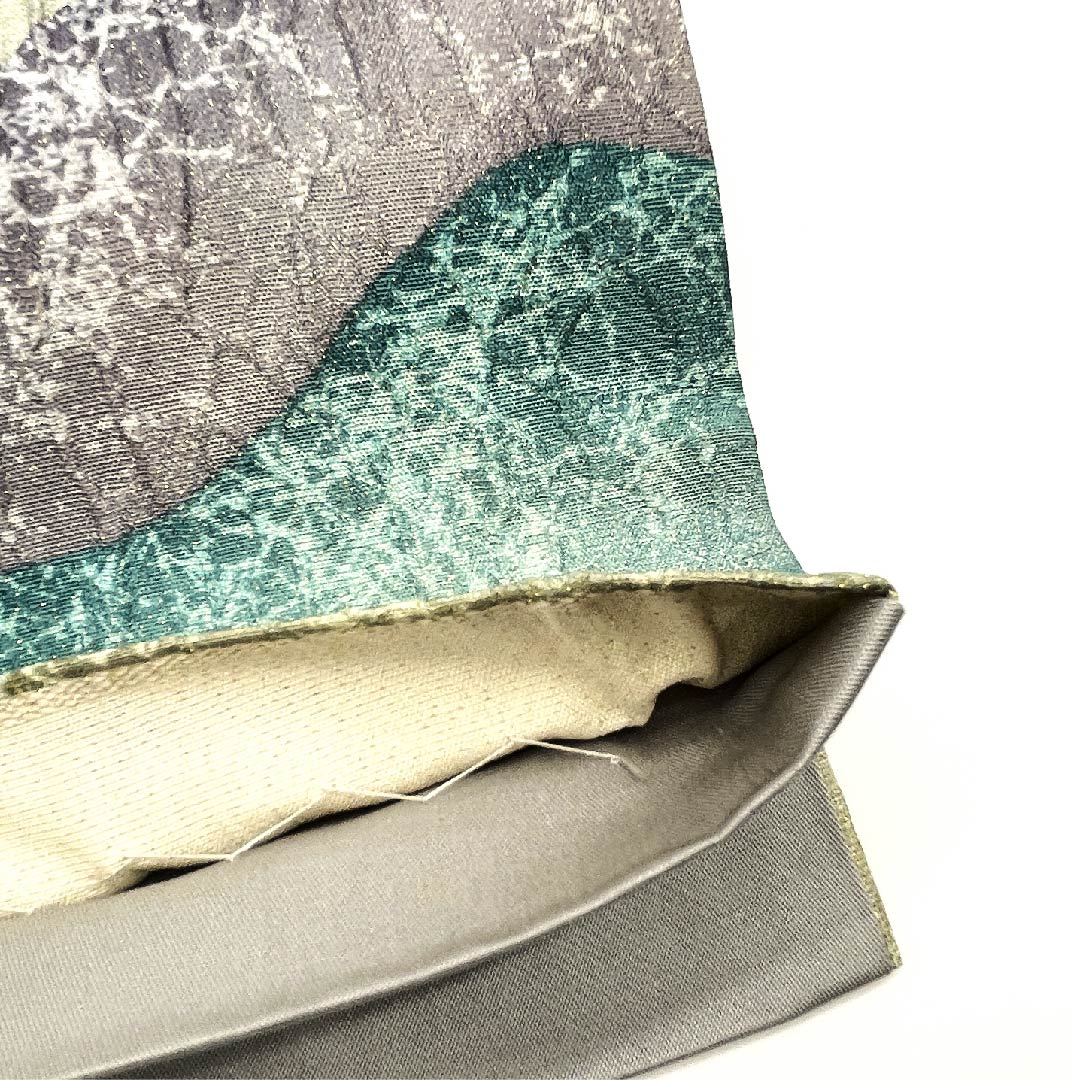 袋帯 ふくれ織り 抽象模様 ラメ 帯丈434cm 正絹 Bランク 六通 カジュアル グラデーション系 1123003064399