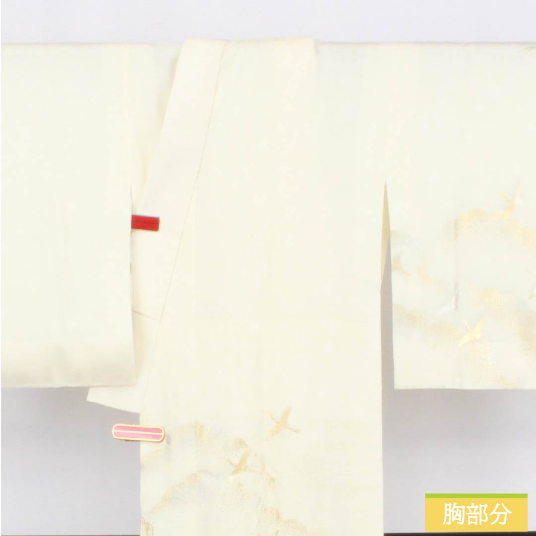 Nagajuban (long under-kimono) made of pure silk, S-rank, length 119cm, sleeve length 64cm, lined, with a crane and long sleeves, silk guard, and a white pattern. Product number: 1129000772111