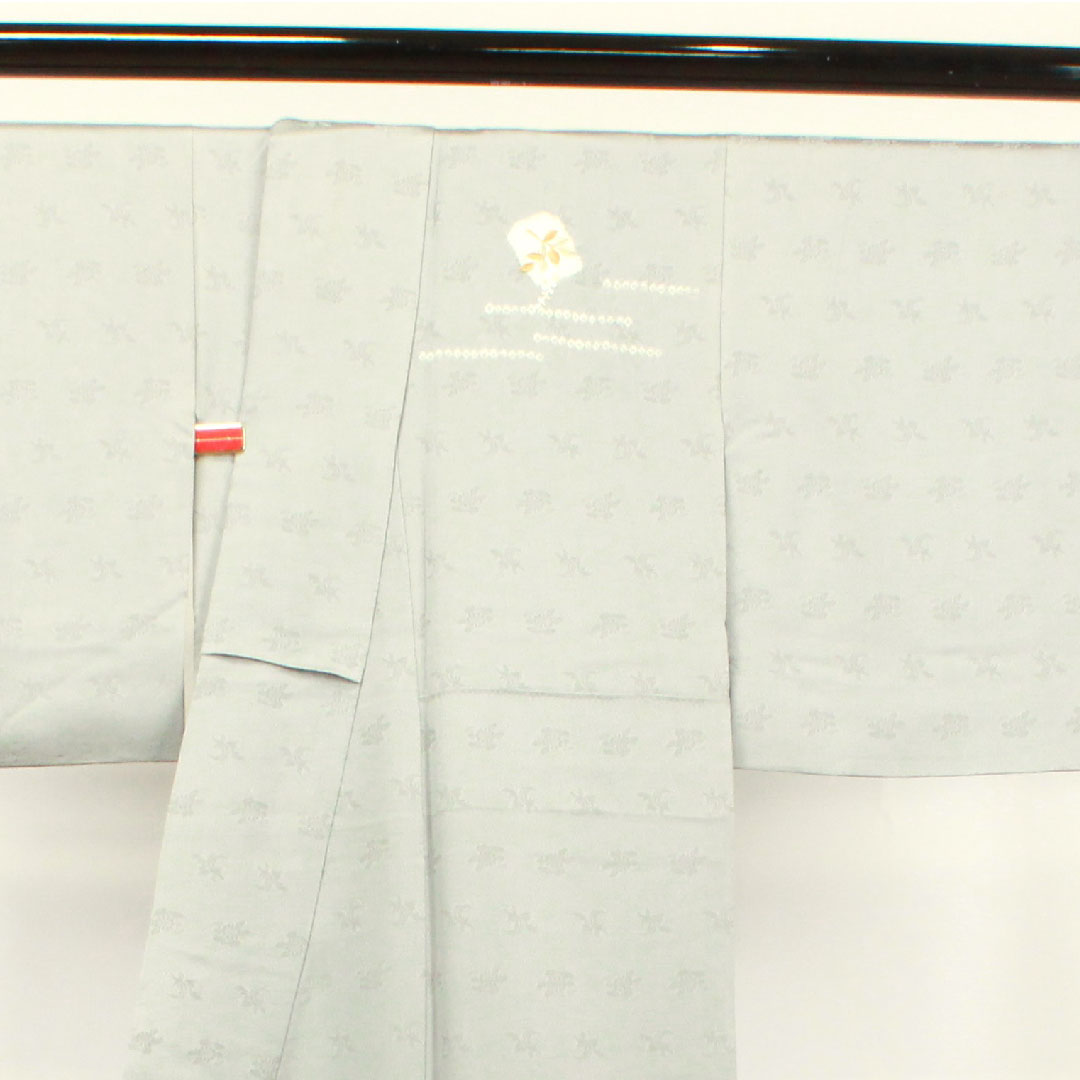 Homongi, pure silk, lined, length 152.5cm, sleeve length 62.5cm, cupronickel color, Kyo-Yuzen, tie-dye, embroidery, A rank, gray, 1112003033222