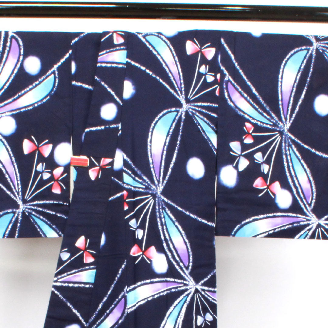 浴衣 濃紺色 抽象模様 木綿 Sランク 単衣 身丈162cm 裄丈66cm 紺系 1118003882418