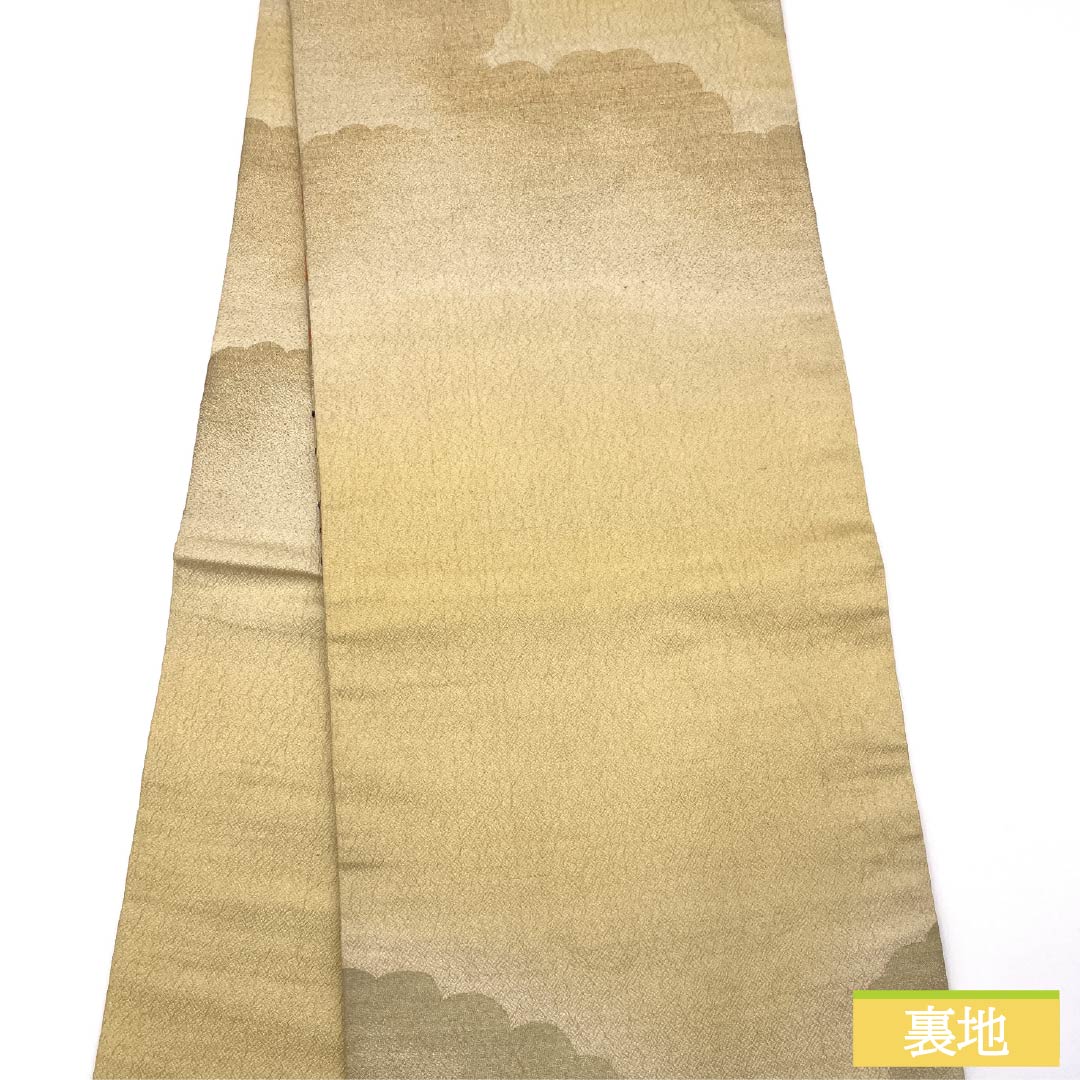 (丸帯)袋帯 正絹 鳥の子色(とりのこいろ) 丸帯 アンティーク 刺繍 帯丈410cm Aランク ポイント柄 フォーマル ベージュ系 1123013863325