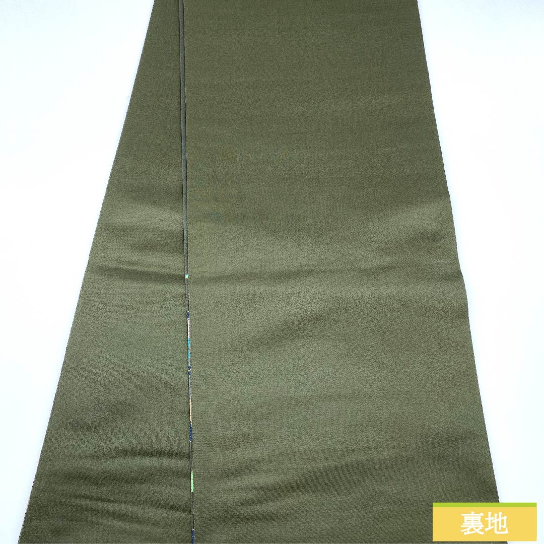 袋帯 黒橡色(くろつるばみいろ) 花柄 帯丈440cm 正絹 Sランク 六通 フォーマル 緑系 1123010172319