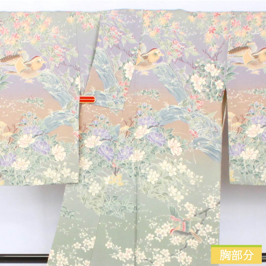 Komon, pure silk, length 160.5cm, sleeve length 64cm, lined, flower and bird pattern, with basting thread, S rank, gradation style, 1115005782499