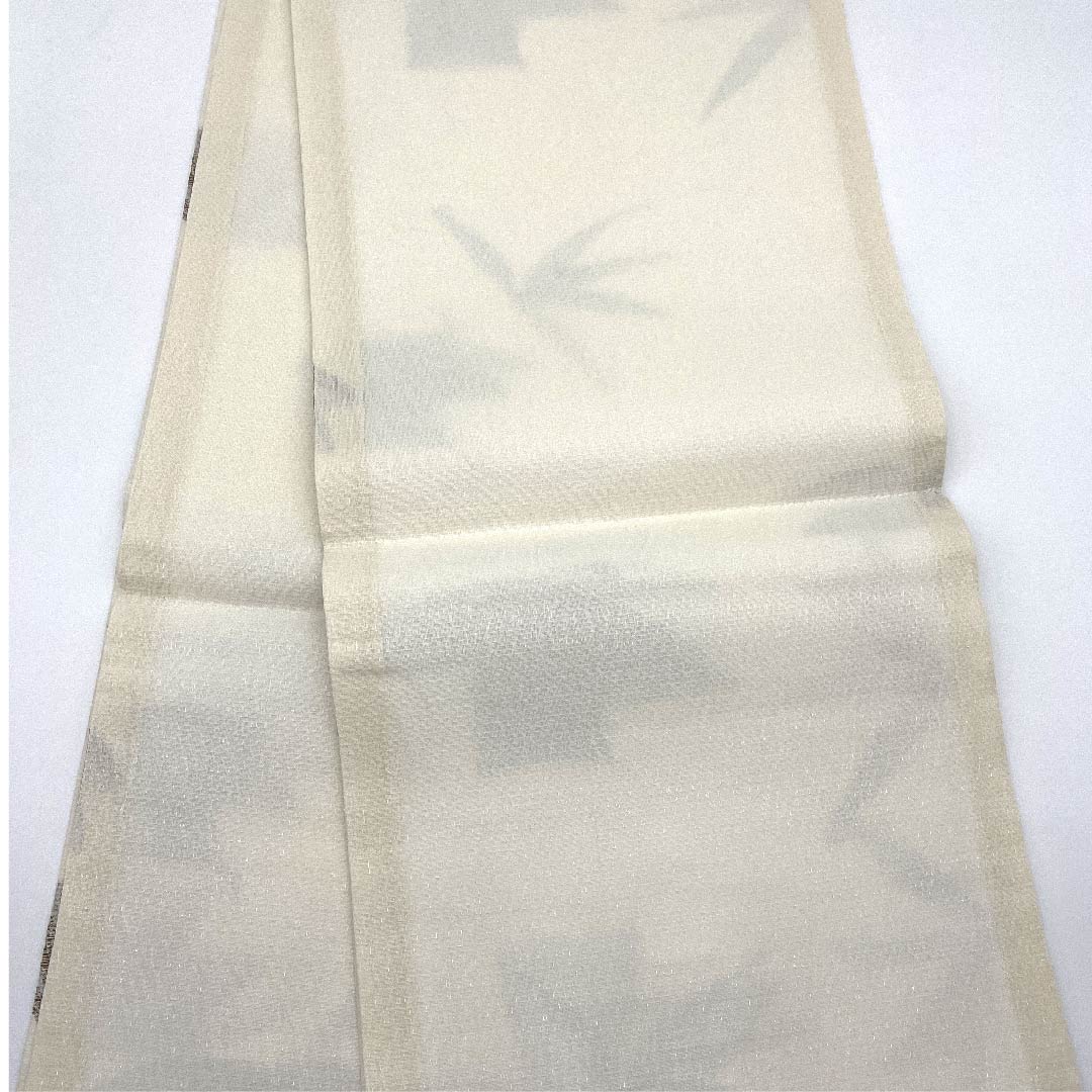 袋帯 真珠色(しんじゅいろ) 夏帯 笹 七宝 帯丈440cm 正絹 Aランク 六通 セミフォーマル 白系 1123007463311