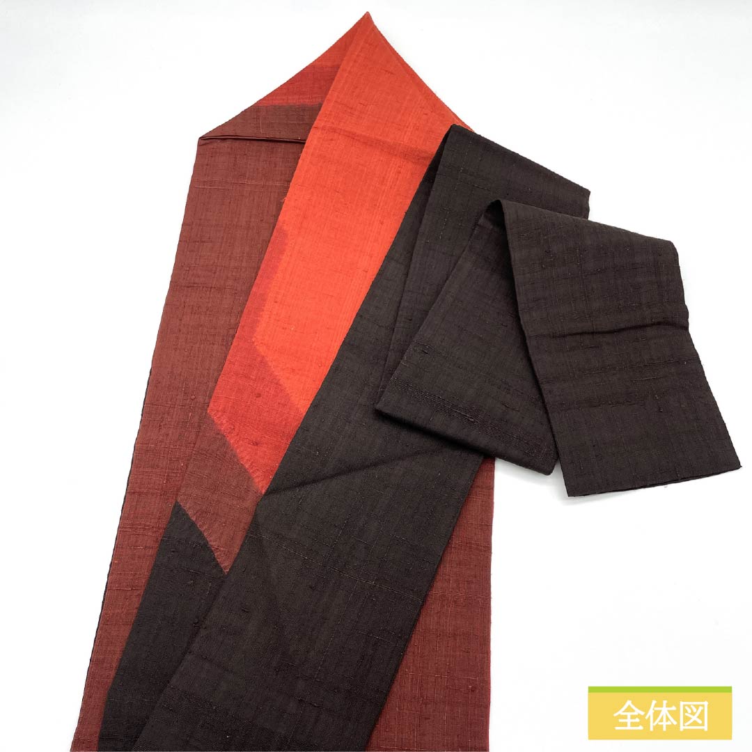 名古屋帯 紬地 絞り 幾何学模様 帯丈359cm 正絹 Sランク 六通 カジュアル グラデーション系 1124008132399 名古屋仕立て