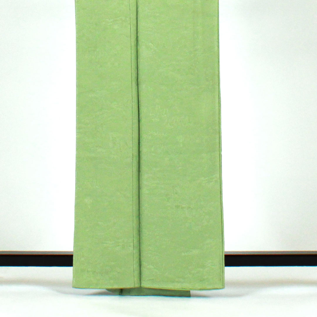 色無地 寿光織 時代人物風景模様 剣片喰 身丈164cm 裄丈66cm 袷 正絹 Sランク 緑系 1114000292319