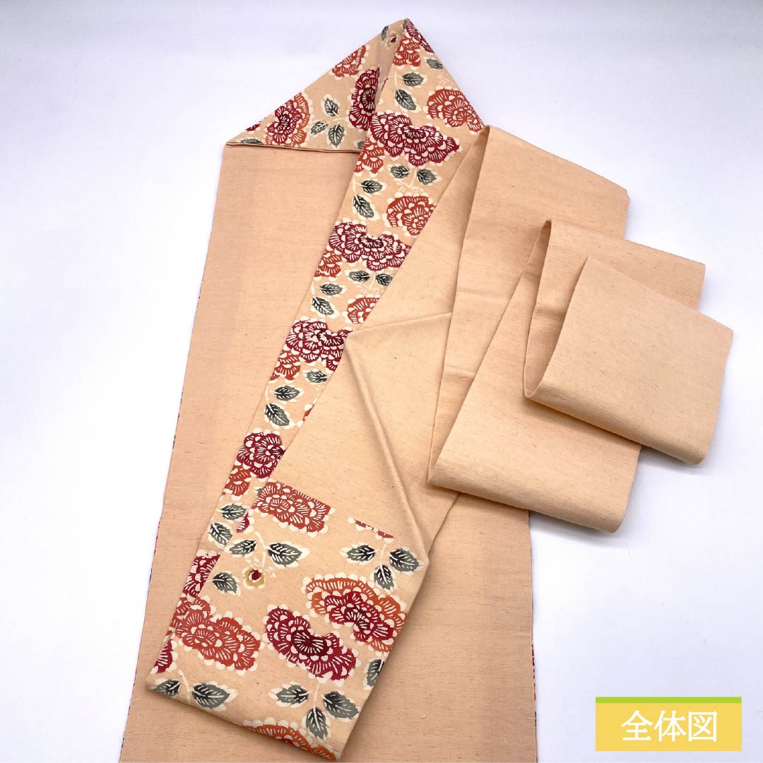 Nagoya obi, salmon pink, pongee fabric, stencil-dyed, abstract floral pattern, obi length 358cm, pure silk, S rank, six-pass, casual, pink, 1124008272313, Nagoya-made