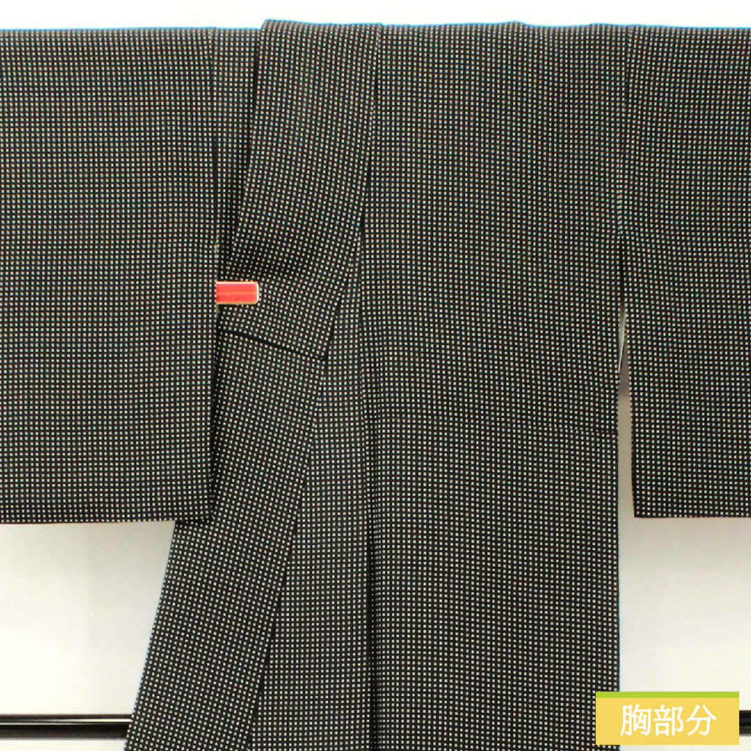 小紋 正絹 身丈165.5cm 裄丈66cm 袷 幾何学模様 Aランク 黒系 1115004713510