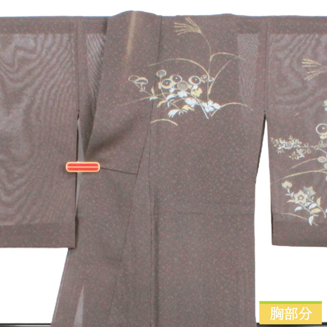 夏物 正絹 訪問着 Bランク 身丈165.5cm 裄丈65cm 都鼠色(みやこねずいろ) 京友禅 タタキ染 秋草 絽 茶系 1132005104514