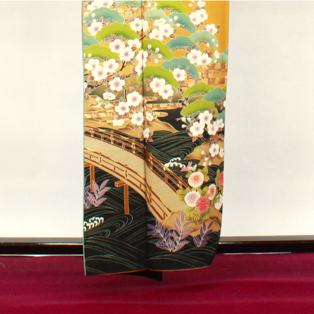 訪問着 袷 身丈158.5cm 裄丈61.5cm 小麦色 京友禅 桜 正絹 Sランク 黄系 1112002212323