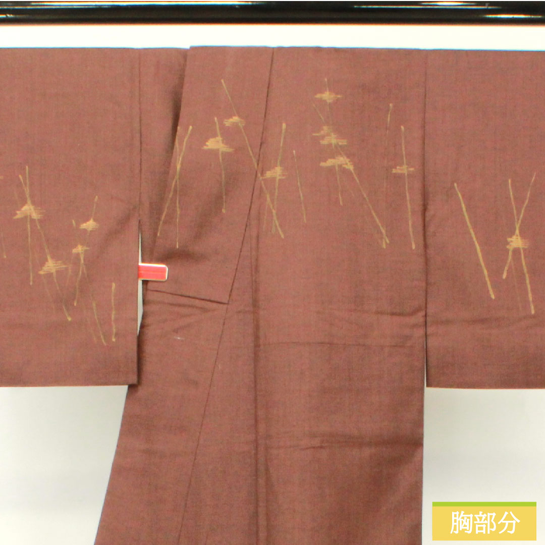 Homongi, pure silk, lined, length 152cm, sleeve length 63cm, iron black, pongee fabric, abstract pattern, S rank, brown, 1112004712214