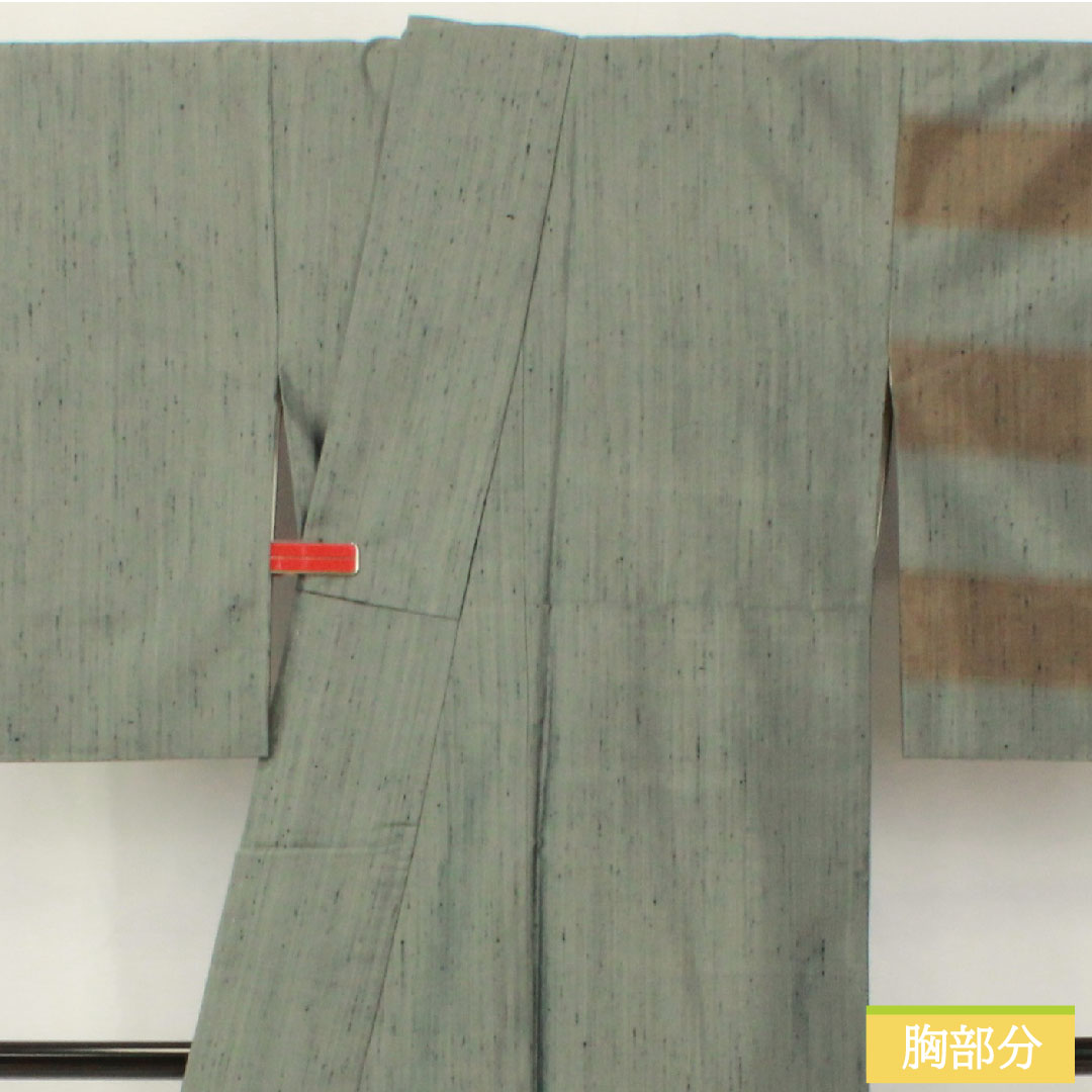訪問着 正絹 袷 身丈163.5cm 裄丈63.5cm 深川鼠色(ふかがわねずいろ) 紬地 抽象模様 Sランク 緑系 1112005872419