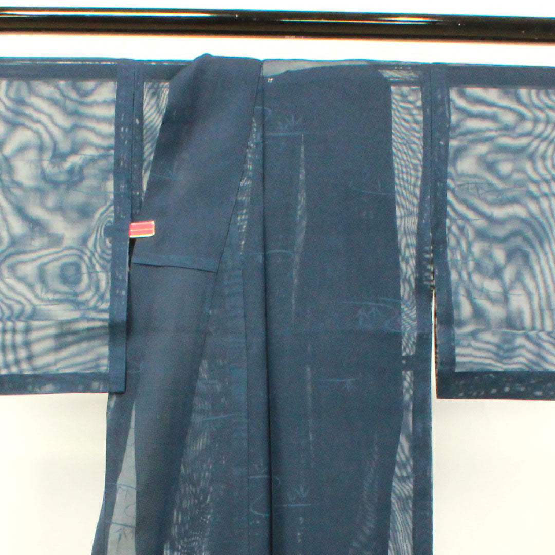 夏物 正絹 色無地 身丈155cm 裄丈65.5cm 濃紺色(のうこんいろ) 流水 紗 Sランク 紺系 1132000992318